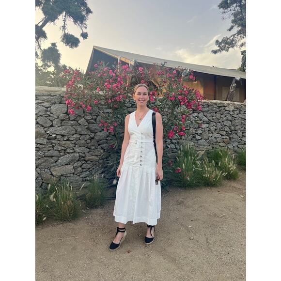 EUDON CHOI COLLECTIVE White Pleated Sleeveless V-Neck Button Maxi Dress Size 6 - Picture 15 of 15